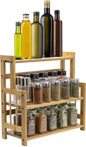 Bathroom Countertop <b>Storage</b> Counter <b>Storage</b> Holder Organizer Custom 3-Tier Bamboo Spice Rack Standing Pantry Shelf for Kitchen - Product Image 5