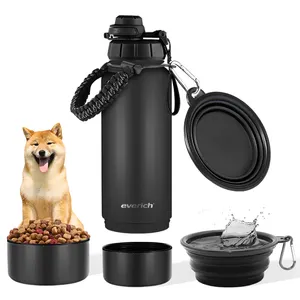 2 en 1 bouteille d'eau multifonction 32oz double paroi en acier inoxydable pour chien avec bol bouteille de voyage pour animaux de compagnie