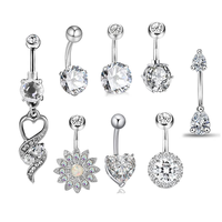 Sexy nombril nombril anneau Double rond clair Ziircon en acier inoxydable nombril Piercing mode bijoux de corps