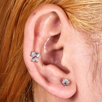 Piercing Labret en Titane ASTM F136 G23 avec Nœud Papillon et Cœur, Zircon Cubique Marquise, Filetage Interne, pour Cartilage, Tragus, Hélix