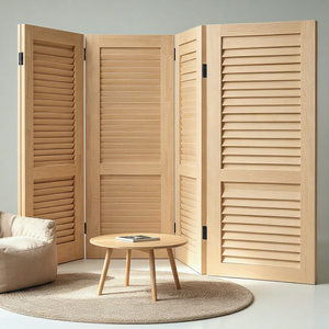 Wooden Room Divider 3 Panels Handcrafted Bohemian Design Opaque Privacy Screen Foldable Frame Structure Spinning - Product Image 1