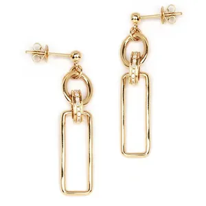 Pendientes de oro de 18k y 14k con diamante Natural para mujer, aretes, óvalo, línea, geométrico, grueso, Original, Au750