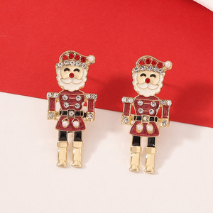 Pendientes de Navidad con Figura de Cascanueces, Incrustados con Diamantes de Imitación, Elegantes y Modernos, para Damas, Festivos - Product Image 4