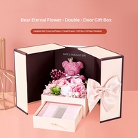 Boîte Cadeau Luxe Fleur Éternelle Double Porte Sérigraphiée Bijoux Ours Rouge à Lèvres Collier Saint-Valentin Anniversaire Rose