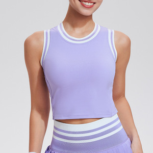 JY Débardeur de sport pour femme, style tennis, avec soutien-gorge intégré, en maille tricotée, design rétro color-block, pour fitness et yoga - Product Image 6