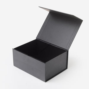 Caja de regalo personalizada con cierre de cinta magnética plegable de papel de cartón con solapa negra rígida rectangular - Product Image 3