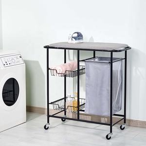 Carrello <span class=keywords><strong>Portabiancheria</strong></span> Scorrevole Resistente con Asse <span class=keywords><strong>da</strong></span> Stiro e <span class=keywords><strong>Cesto</strong></span> Estraibile a 2 Livelli - Product Image 1
