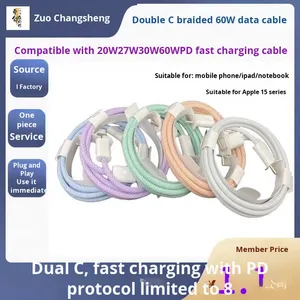 Vente en gros 1m double type-c 60W charge rapide câble de données tressé pour <span class=keywords><strong>Apple</strong></span> <span class=keywords><strong>iPhone</strong></span> 16 15 14 <span class=keywords><strong>13</strong></span> multi couleurs disponibles - Product Image 2