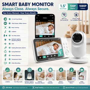 Baby Monitor 1080P Dual Mode <span class=keywords><strong>da</strong></span> 5 Pollici con Telecamera WiFi, Opzione Spegnimento, Modalità Privacy, Rilevamento Movimento e Pianto, Audio Bidirezionale - Product Image 1