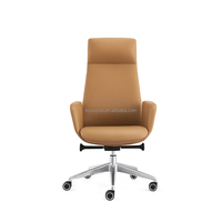 Chaise de direction en cuir PU moderne à dossier haut en mousse moulée Chaise de bureau ergonomique pivotante avec appui-tête pour patron
