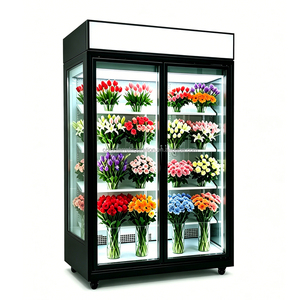 Vitrine à fleurs noire à deux portes avec boîte lumineuse publicitaire et système de refroidissement pour prolonger la durée de conservation des fleurs coupées - Product Image 1