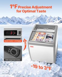 Vitrine Réfrigérée Commerciale <span class=keywords><strong>VEVOR</strong></span> pour Crèmes Glacées, Congélateur Coffre 5,4 pi³ (-19°F), Température Réglable, Mobile, 2 Portes Coulissantes en Verre, Éclairage LED - Product Image 2