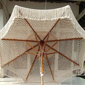 New arrival umbrella accessories crochet tassels macrame beach umbrella handmade beige yarn canopy for umbrella