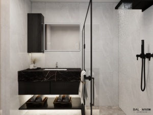 Modern <b>Light</b> Oak Wall Base Bathroom Cabinet Double Multi Drawer Organizers Dark Stone Counter and Oversize LED <b>Mirror</b> - Product Image 2