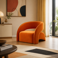 Fauteuil d'appoint moderne orange rembourré avec accoudoirs incurvés et dossier ouvert pour salon, chambre et hall d'hôtel