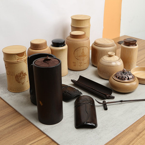 Boîte à thé en bambou de style chinois, cuillère à thé, ensemble de cérémonie du thé, boîte à thé en forme de pot en bambou, accessoires de rangement, bambou - Product Image 2