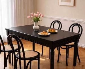 Vintage Black Rectangular <b>Dining</b> <b>Table</b> Set, 4 Seater with Bentwood <b>Rattan</b> Chairs - Product Image 1