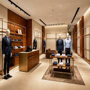 Système de présentoirs pour magasins de vêtements sur mesure, en <span class=keywords><strong>bois</strong></span> bleu et blanc, pour la vente au détail de mode - Product Image 6