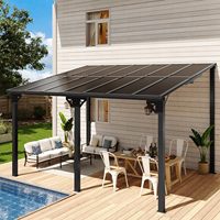 14' x 10' Schwerlast-Carport für Terrasse, Anlehn-Pergola mit Schrägdach, große wandmontierte pulverbeschichtete Markisen & Sichtschutz