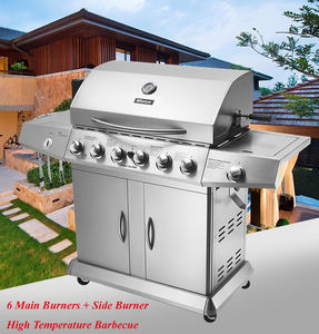स्टेनलेस स्टील 6 बर्नर गैस बीबीसी ग्रिल बड़ा खाना पकाने का क्षेत्र हॉटप्लेट आधुनिक प्रीमियम डिजाइन समायोज्य ट्रॉली फोल्डेबल आउटडोर उपयोग - Product Image 2