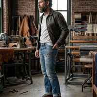 Jean en denim bleu délavé pour homme, imprimé vintage, coupe droite, effet usé, qualité supérieure, fabrication sur mesure, automne, écologique