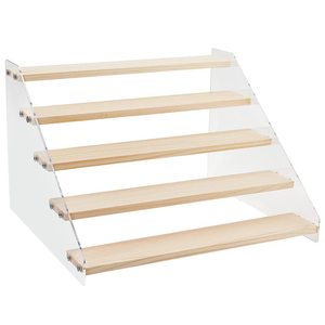 Wooden <b>Acrylic</b> <b>Display</b> Rack 5 Tier Cake Dessert <b>Stand</b> Multi Purpose Portable Desktop Storage Natural Wood Color - Product Image 5