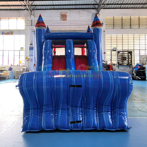 Marble blue kids outdoor party jump bouncy castle dual lane inflatable bounce house and slide combo - Product Image 3