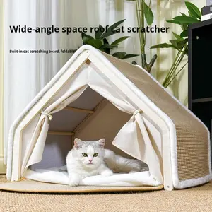 Nouveau Nid pour Chat Quatre Saisons Universel, Cage Villa pour Chat à Deux ou Trois Niveaux, Cabane Semi-fermée en Forme <span class=keywords><strong>de</strong></span> Maison, <span class=keywords><strong>Tente</strong></span> pour Chat en Sisal - Product Image 4