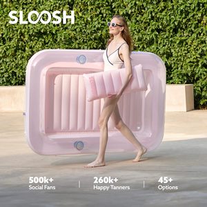 Sloosh <b>Inflatable</b> <b>Floating</b> Sunbathing <b>Pool</b> 172.7 x 114.3cm Pink-Green Adult Lounge Bed For Backyard Lake Use - Product Image 4