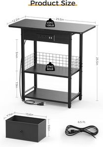 充電ステーション付きエンドテーブル25.5 USBポートとコンセント付きソファサイドテーブル生地引き出し付きの狭いナイトスタンド - Product Image 2