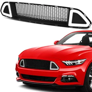 OVOVS-Luz LED de circulación diurna para Ford Mustang, rejilla superior de parachoques delantero con forma de panal, DRL, color blanco, para modelos del 2015 al 2017