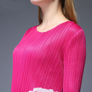 Druck Chiffon Maxi Kleid Langarm Fuchsia Kleid Polyester Material Plissee abendkleider - Product Image 4