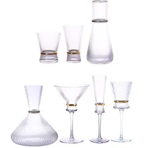 Vertical Gold Waist Line High Feet Champagne Cup Cocktail Cup Vertical Water Cup Set Electroplated Gold Creative Wine Set