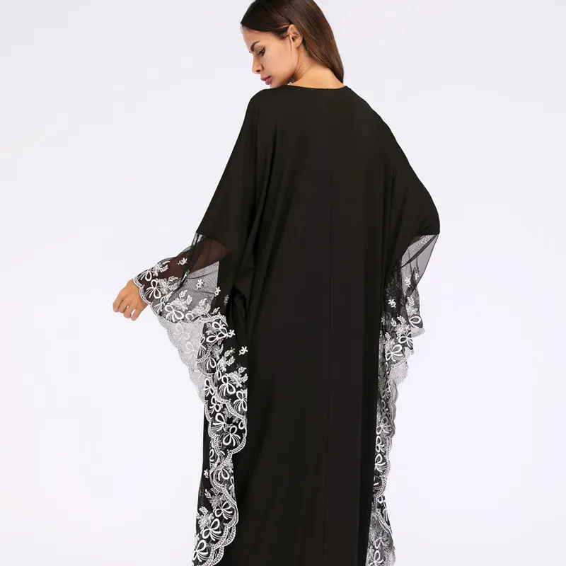 2019 מוסלמי דובאי תחרה צד בת שרוולים גדול גודל נשים כותנה גלימות