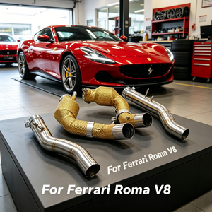 Colectores de escape de alto flujo con revestimiento de protección térmica dorado y tubo de descarga para Ferrari <span class=keywords><strong>Roma</strong></span> V8, tubos de escape de conexión directa, downpipe - Product Image 1