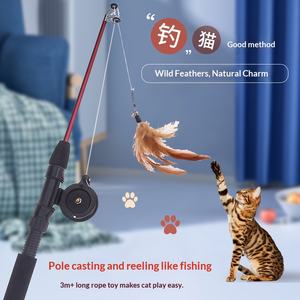 Jouet interactif pour chat durable et écoresponsable : <span class=keywords><strong>baguette</strong></span> à plumes télescopique à long manche pour l'entraînement - Product Image 3