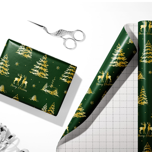 Papier d'emballage de Noël double face, nouveau style, estampé or, rouge et vert, motif sapin et cerf, pour loisirs créatifs - Product Image 2
