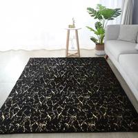Tapis de sol décoratif luxueux épais et moelleux à imprimé marbré doré, antidérapant et lavable, pour salon, chambre et décoration intérieure