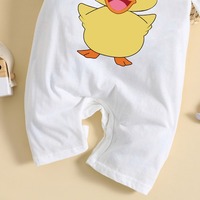 Romper Bayi Ramah Lingkungan Summer Infant, Kerah Bulat Motif Bebek, 100% Katun, Lengan Pendek, Putih, Untuk Bayi Laki-laki & Perempuan, Kancing Tekan di Selangkangan