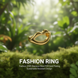 Fashion <b>Ring</b> 316L Stainless Steel PVD Gold Plating Sustainable Resistant Design - Product Image 3