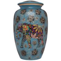 Urne funéraire bleue avec motif d'éléphant pour les cendres