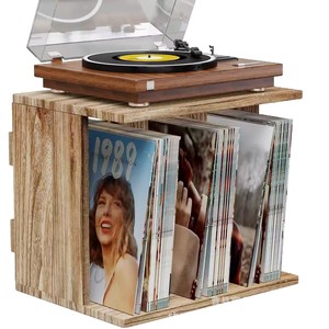 Wooden Vinyl Record Rack Solid Wood Storage <b>Box</b> For Home <b>Music</b> Collection Organize Records And CDs - Product Image 5