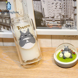 320ml Wholesale Creative Portable Totoro Pattern Double Wall Borosilicate <strong>Glass</strong> <strong>Milk</strong> <strong>Bottle</strong> with Rope - Product Image 3