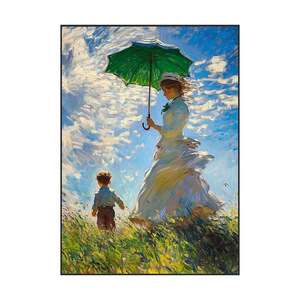 Peinture à l'huile peinte à la main, femme avec parasol, cadre métallique encadré, effet 3D, art mural pour salon, décoration d'entrée - Product Image 5
