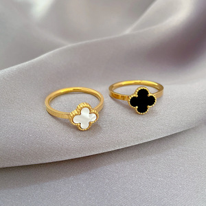 Anillo <span class=keywords><strong>de</strong></span> Dedo Índice Unisex <span class=keywords><strong>de</strong></span> Acero <span class=keywords><strong>de</strong></span> Titanio Pulido con Corona <span class=keywords><strong>de</strong></span> Trébol [No se Desvanece], Personalizado y Sencillo - Product Image 3