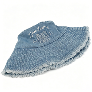 Sombrero de Pescador de Mezclilla con Logotipo Personalizado, Estilo Vintage, Lavado, Azul, Bordado con Danza del León, Protección Solar, Ala Ancha, 100% Algodón - Product Image 5