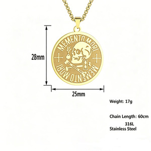 Collier pendentif vintage en acier inoxydable avec motif crâne sculpté, bijoux de philosophie stoïque pour homme - Cadeau - Product Image 6