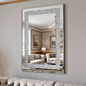 <b>Crystal</b> Crush Diamond Rectangle Silver <b>Mirror</b> 36x24 Inch Beveled Edge Wall Decorative Vanity <b>Mirror</b> - Product Image 2