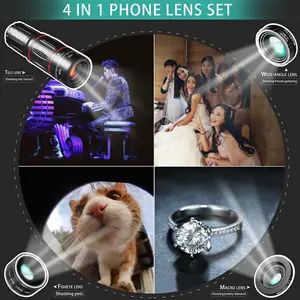 28X HD Telephoto ज़ूम लेंस Fisheye 0.63X चौड़े कोण Closeup मैक्रो फोटोग्राफी 1 में 4 लेंस मोबाइल फोन टेलीस्कोप लेंस किट