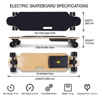 Longboard électrique en bois à quatre roues avec double kick pour garçons et filles – Stabilité optimale pour la ville et le cruising
